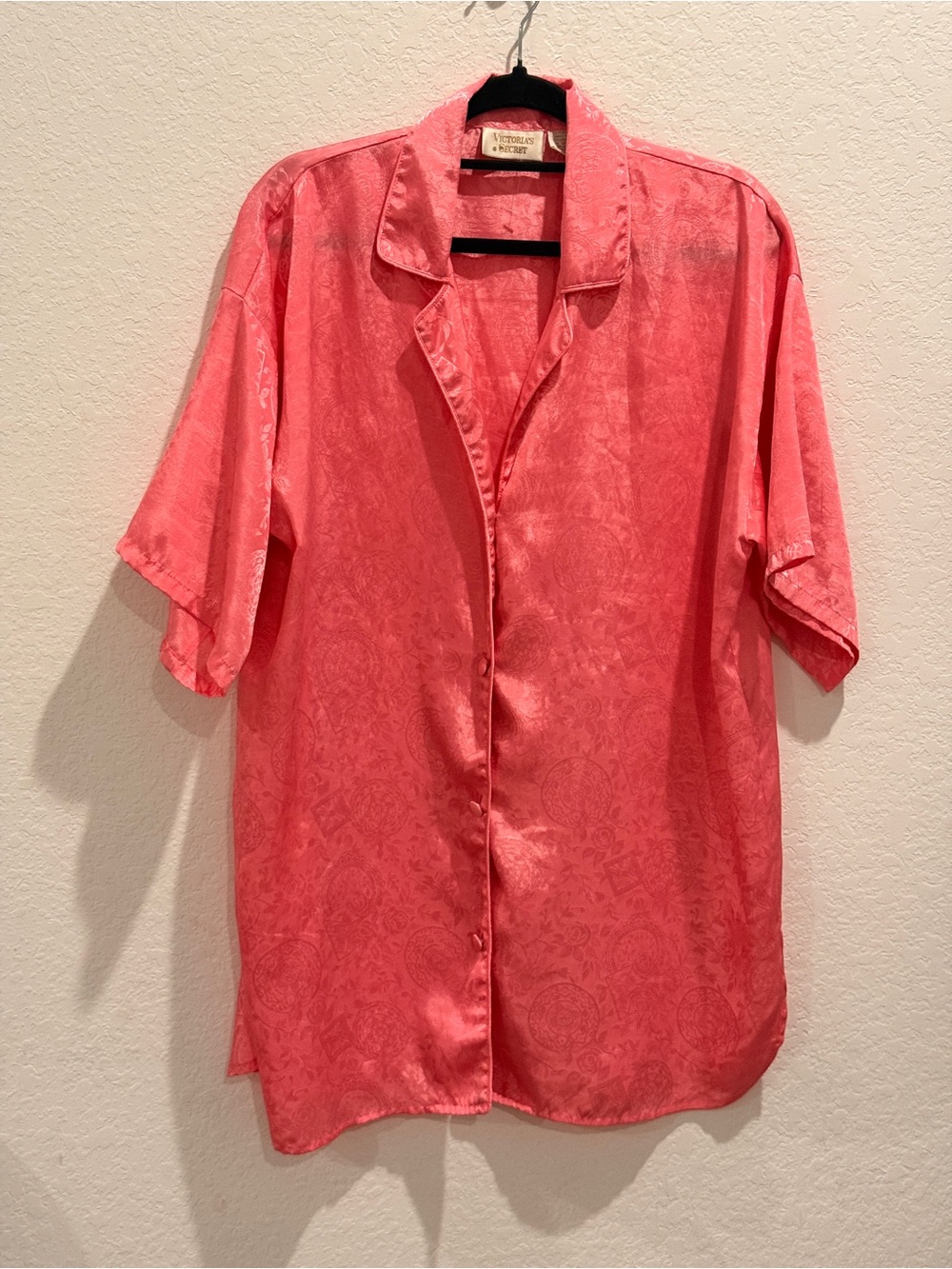 Victoria's‎ Secret Vintage Coral Pink Satin Button-Up Sleep Shirt